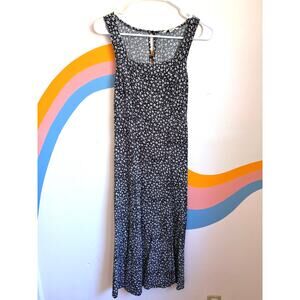 American Eagle Floral Tank Midi Dress Womens Small Black White Slit Sleeveless